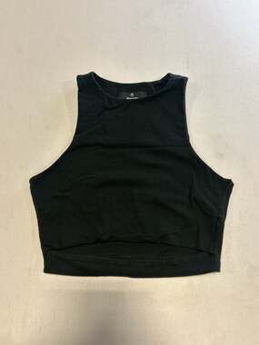 Mattelsa Black High Neck Sleeveless Ribbed Crop Tank Top